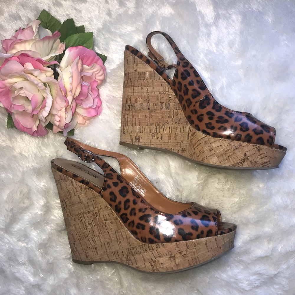 Kenneth Cole Reaction Leopard Cork Wedges Size 9.5